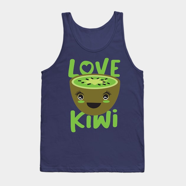 Love Kiwi Fruits with a cute kawaii illustration for Kiwi Lovers Tank Top by Uncle Fred Design